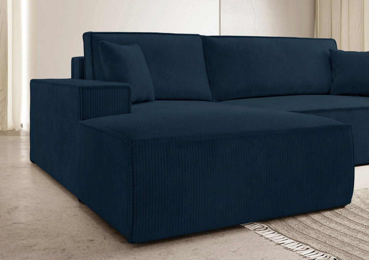 ECKSOFA Farese Dunkelblau mit Cordbezug, links - Schwarz/Dunkelblau, Kunststoff/Textil (267/167cm) - Selsey