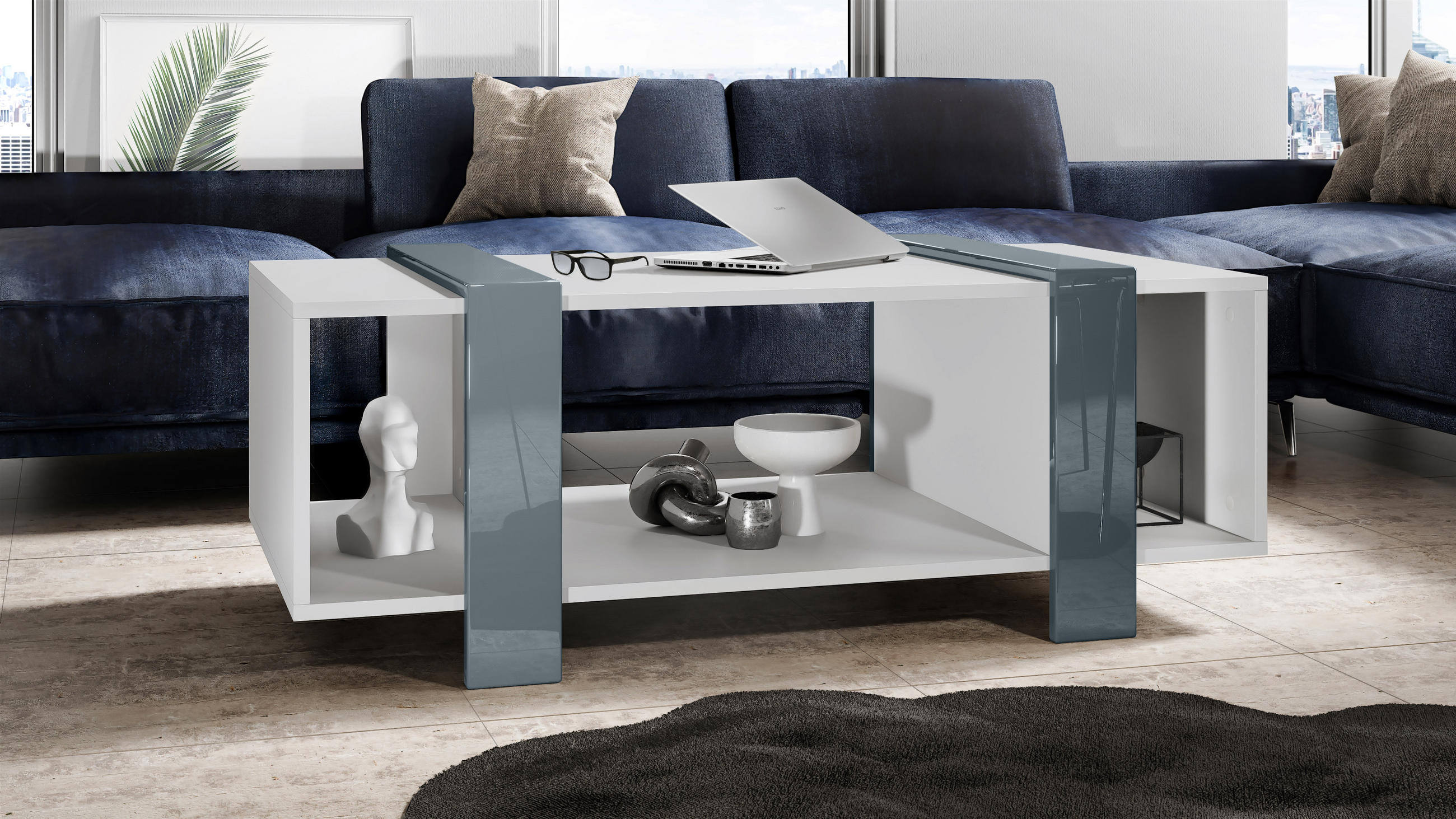 COUCHTISCH Ida Blenden in Grau Hochglanz - Grau, Holzwerkstoff (56.5/110.5/42cm) - Vladon