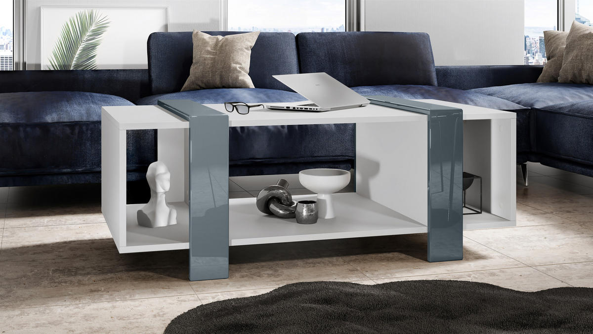 COUCHTISCH Ida Blenden in Grau Hochglanz - Grau, Holzwerkstoff (56.5/110.5/42cm) - Vladon