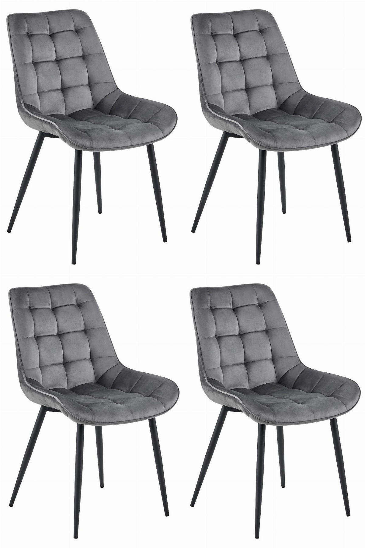 ESSZIMMERSTUHL 4-er Set BERA dunkelgrauer Sitz, schwarze Beine - Dunkelgrau/Schwarz, Textil (54/88/60cm) - Valora