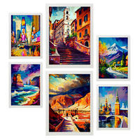 POSTER Set Mit 6 Warm Im Ölgemälde Stil A3 & A4 Weißer Rahmen - Weiß, Papier (29/3cm) - Nacnic