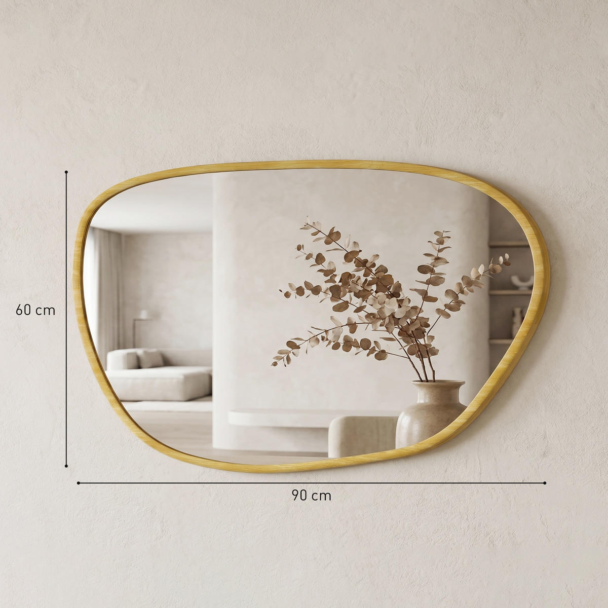 WANDSPIEGEL DE-14384 asymmetrisch mit Holzoptik-Rahmen Natur - Naturfarben, Kunststoff (60/90/2.5cm) - ComfortXL