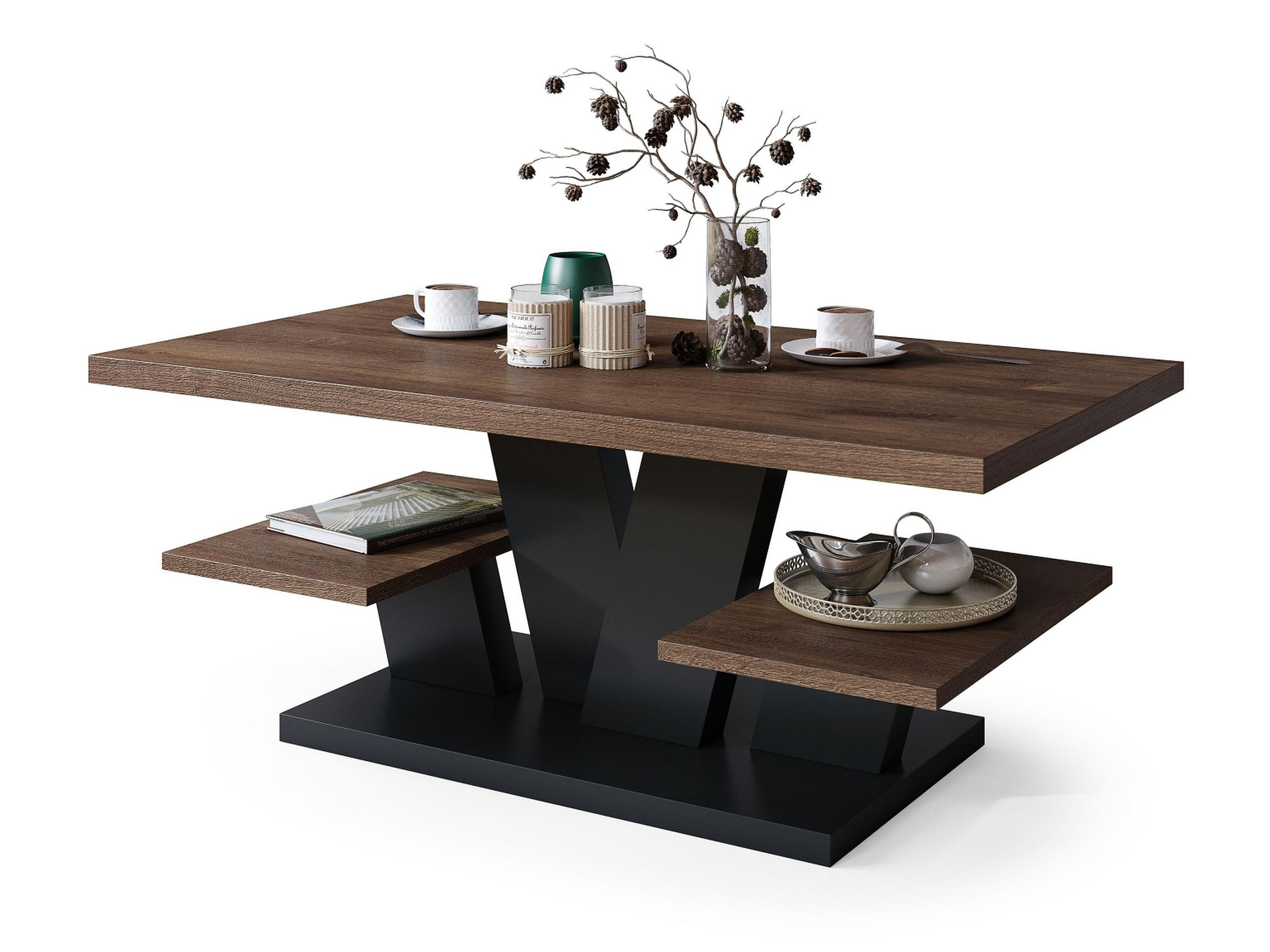 COUCHTISCH rechteckig Eiche dunkel - Schwarz matt 110/60/45 cm - Dunkelbraun/Schwarz, Holzwerkstoff (60/110/45cm) - designimpex