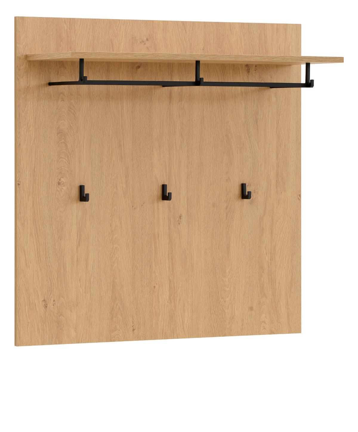 GARDEROBENPANEEL Stone Eiche 90 x 90 cm, Wandgarderobe mit Hutablage - Eichefarben/Schwarz, Holzwerkstoff/Metall (90/90/30cm) - Furn.Design