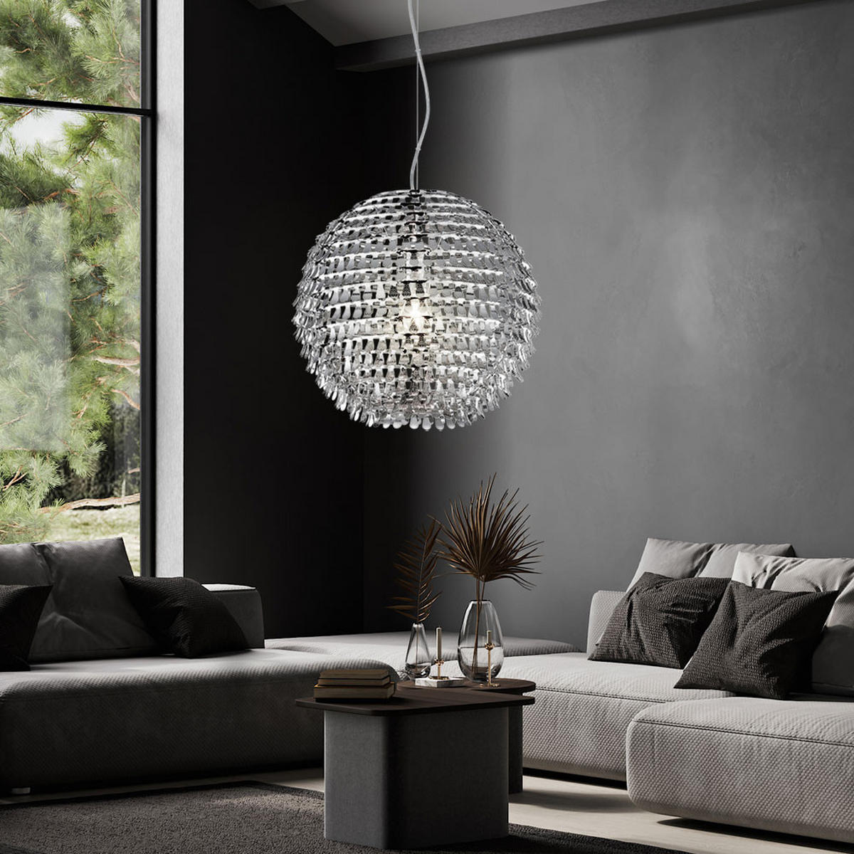 LED HÄNGELEUCHTE Kugel Chrom Silber - Silberfarben, Metall (6/12/150cm)