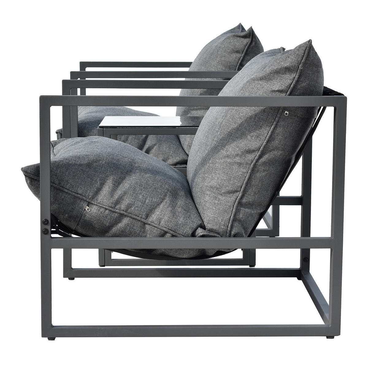 LOUNGEGRUPPE - 3-teilig - Stahl / Webstoff - Grau - Grau, Glas/Textil - home24