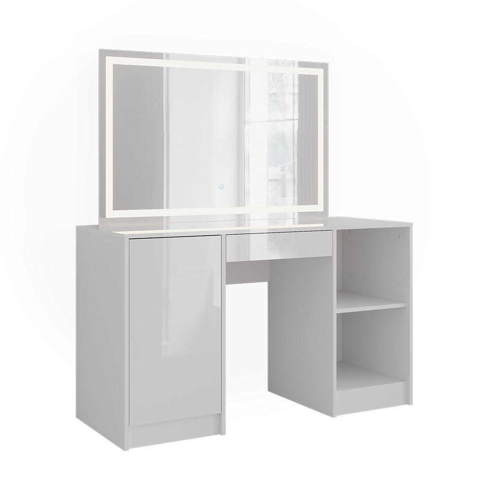 SCHMINKTISCH Sherry Weiß/Weiß Hochglanz 128.2 cm mit LED-Spiegel - Weiß Hochglanz, Holzwerkstoff (128.2/76/50.1cm) - Vicco