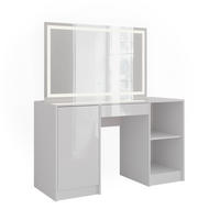 SCHMINKTISCH Sherry Weiß/Weiß Hochglanz 128.2 cm mit LED-Spiegel - Weiß Hochglanz, Holzwerkstoff (128.2/76/50.1cm) - Vicco