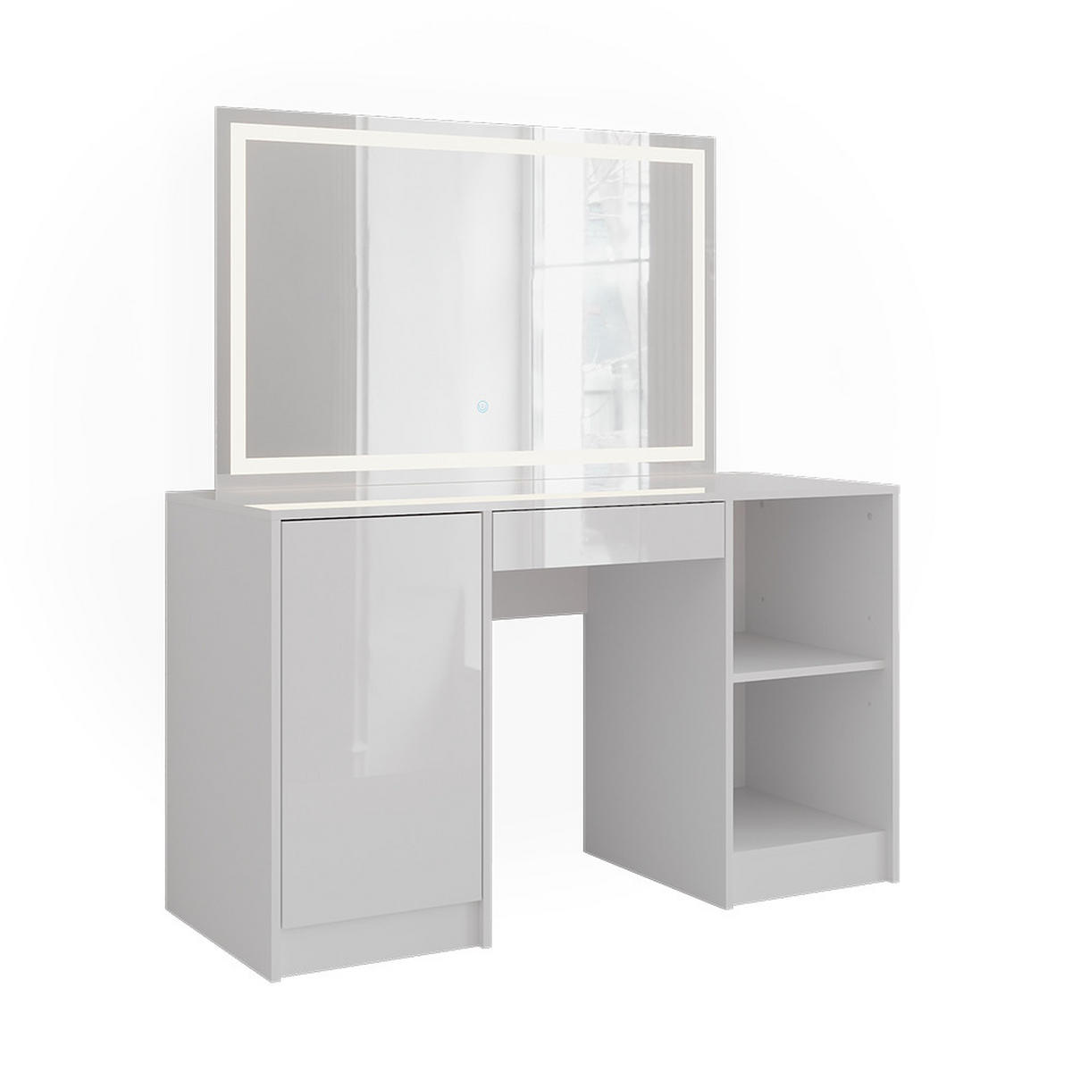 SCHMINKTISCH Sherry Weiß/Weiß Hochglanz 128.2 cm mit LED-Spiegel - Weiß Hochglanz, Holzwerkstoff (128.2/76/50.1cm) - Vicco