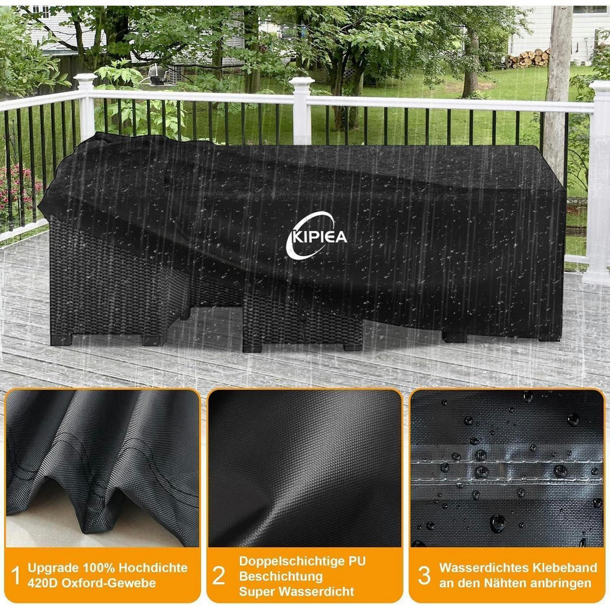 GARTENMÖBEL Abdeckung Wasserdicht 259 x 188 x 71 cm - Schwarz, Textil (188/71/259cm)