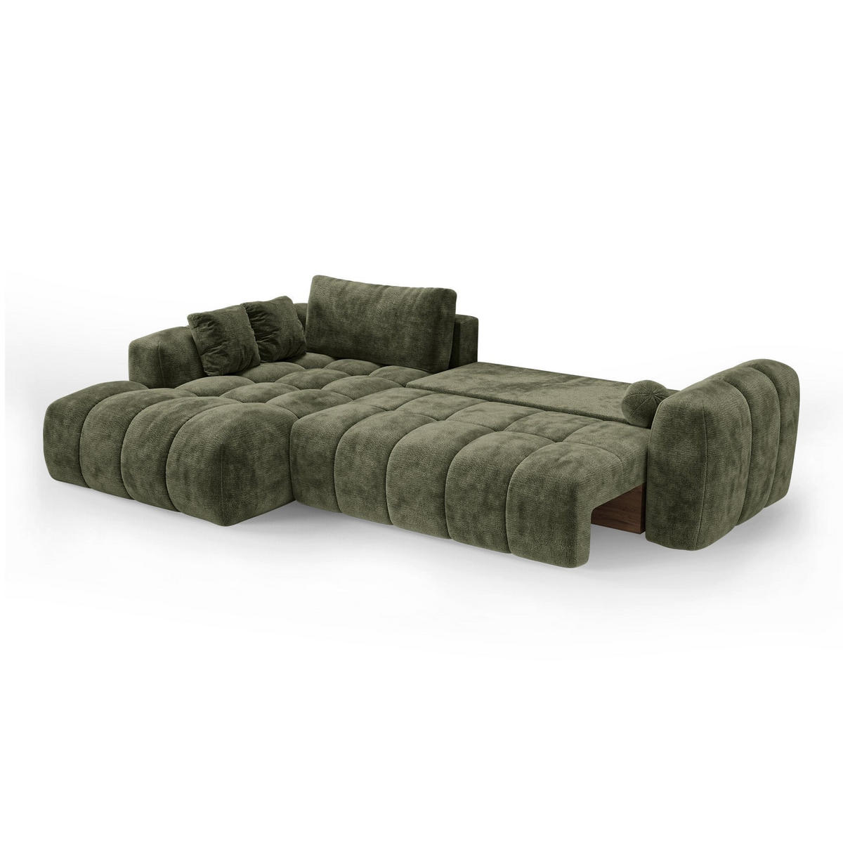 LINKSECK-SCHLAFSOFA mit Stauraum SKY Geprägter Samt Vintage-Grün 310cm - Dunkelgrün/Grün, Textil (310/180cm) - Premium Interiors