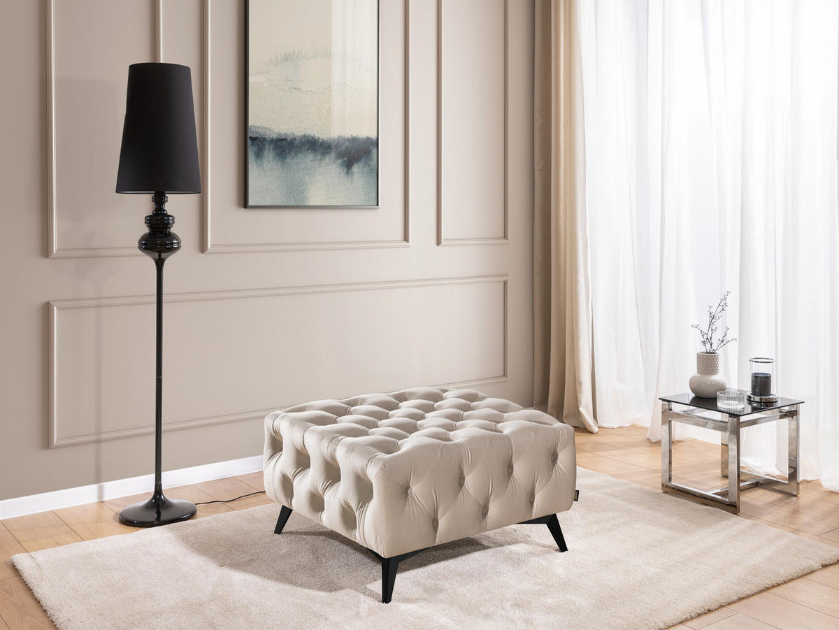HOCKER Chesterfield Whitby Beige Samt mit schwarzen Füßen - Beige/Schwarz, Holz/Textil (80/45/80cm) - S-Style Möbel