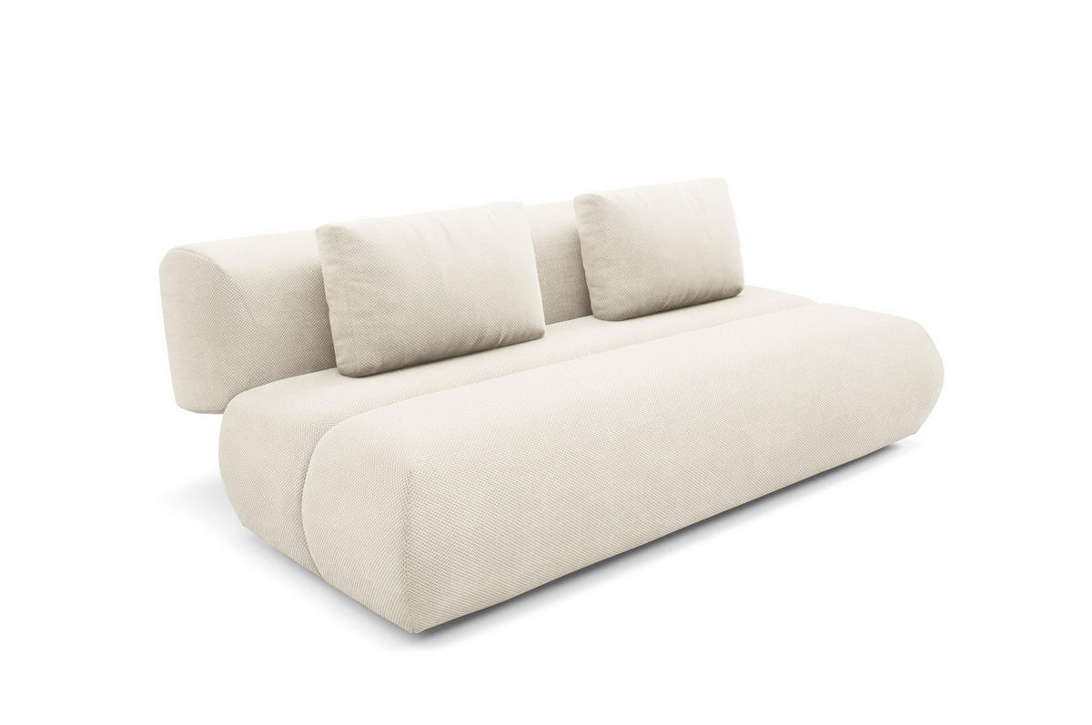 BETTSOFA ATOMO Beige Velours-Stoff mit Schlaffunktion - Beige, Holz (217/82/134cm) - MASSENO
