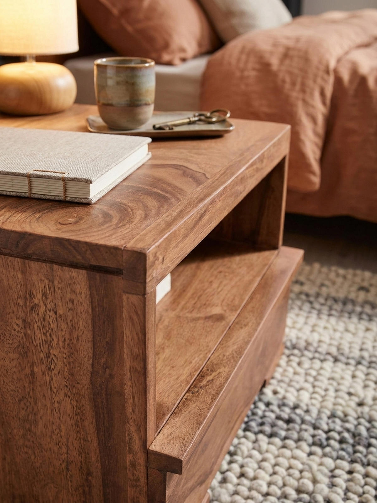 NACHTTISCH Massivholz Schublade Ablage Pflegeleicht NAKO, Beige 40x40x30 cm - Beige, Holz (40/30/40cm) - KADIMA DESIGN