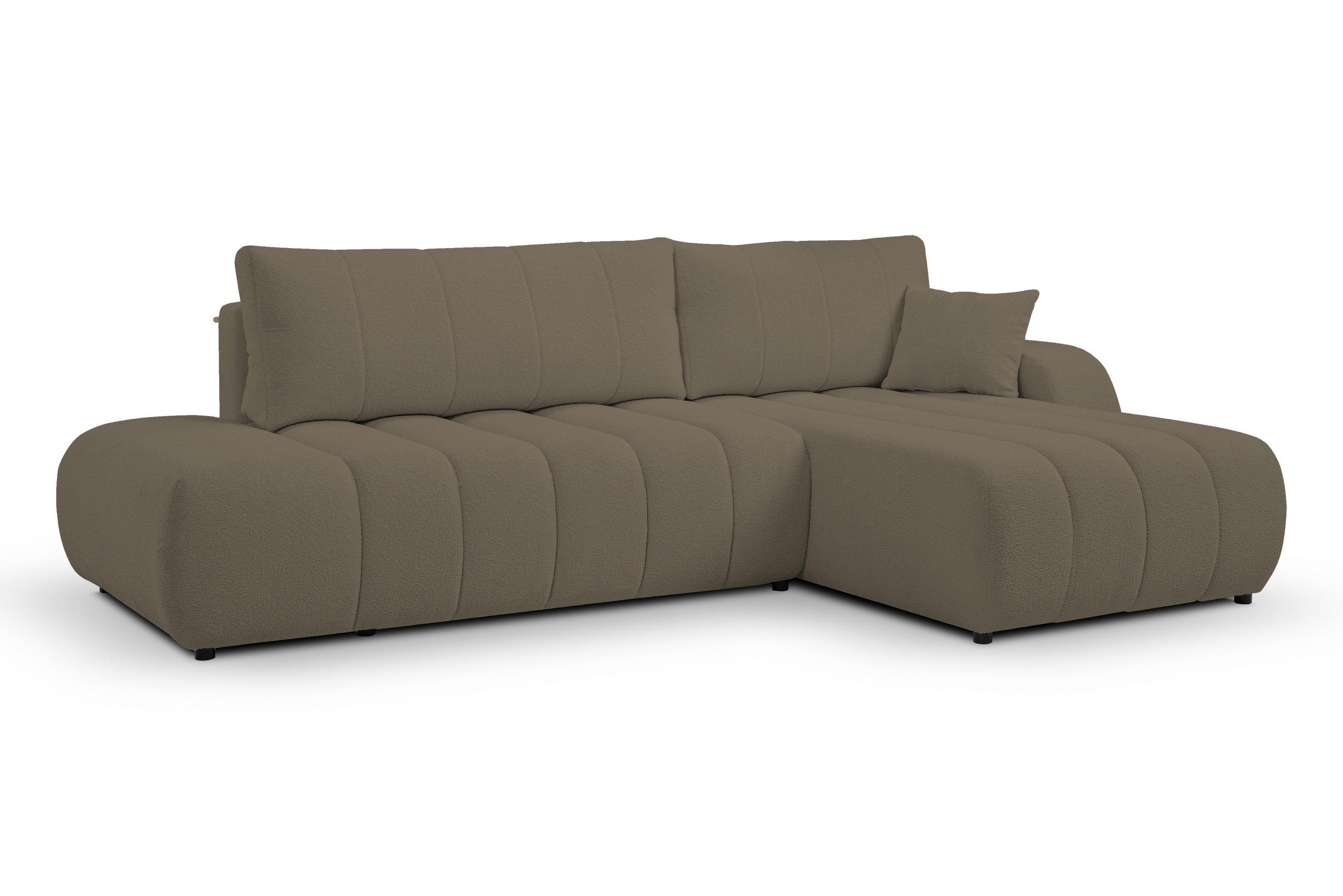 ECKSOFA Baloo mit Schlaffunktion und Bettkasten, komfortable Polsterung, Stoffbezug, lose Rückenkissen, freistehend, RECHTS, 276x176x88cm Light brown - Hellbraun, Holz/Textil (276/176cm) - DomoHome