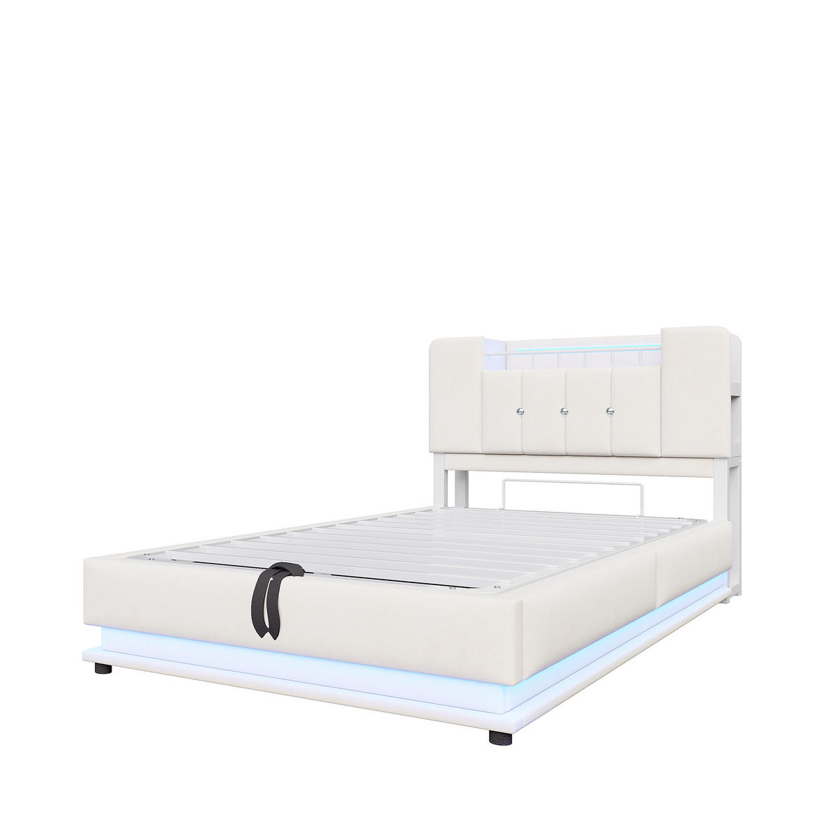 STAURRAUMBETT 90/200 cm DE-02114, in Beige, mit LED, USB und Hydraulik - Beige, Metall (90/200cm) - ComfortXL