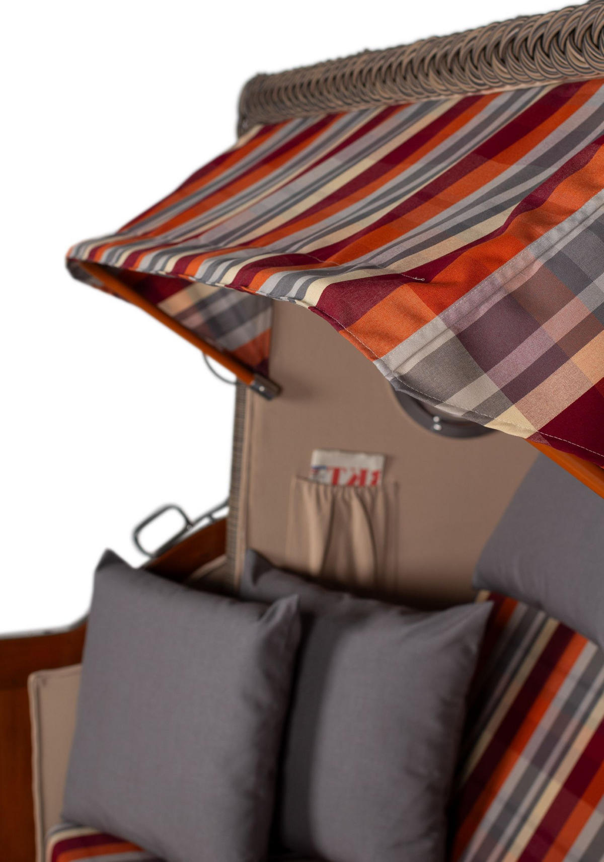 STRANDKORB Komplettset: Ammersee Mahagoni Bullauge - PE grau - Modell 584 - Beige/Rot, Holz/Kunststoff (125/165/80cm) - bene living