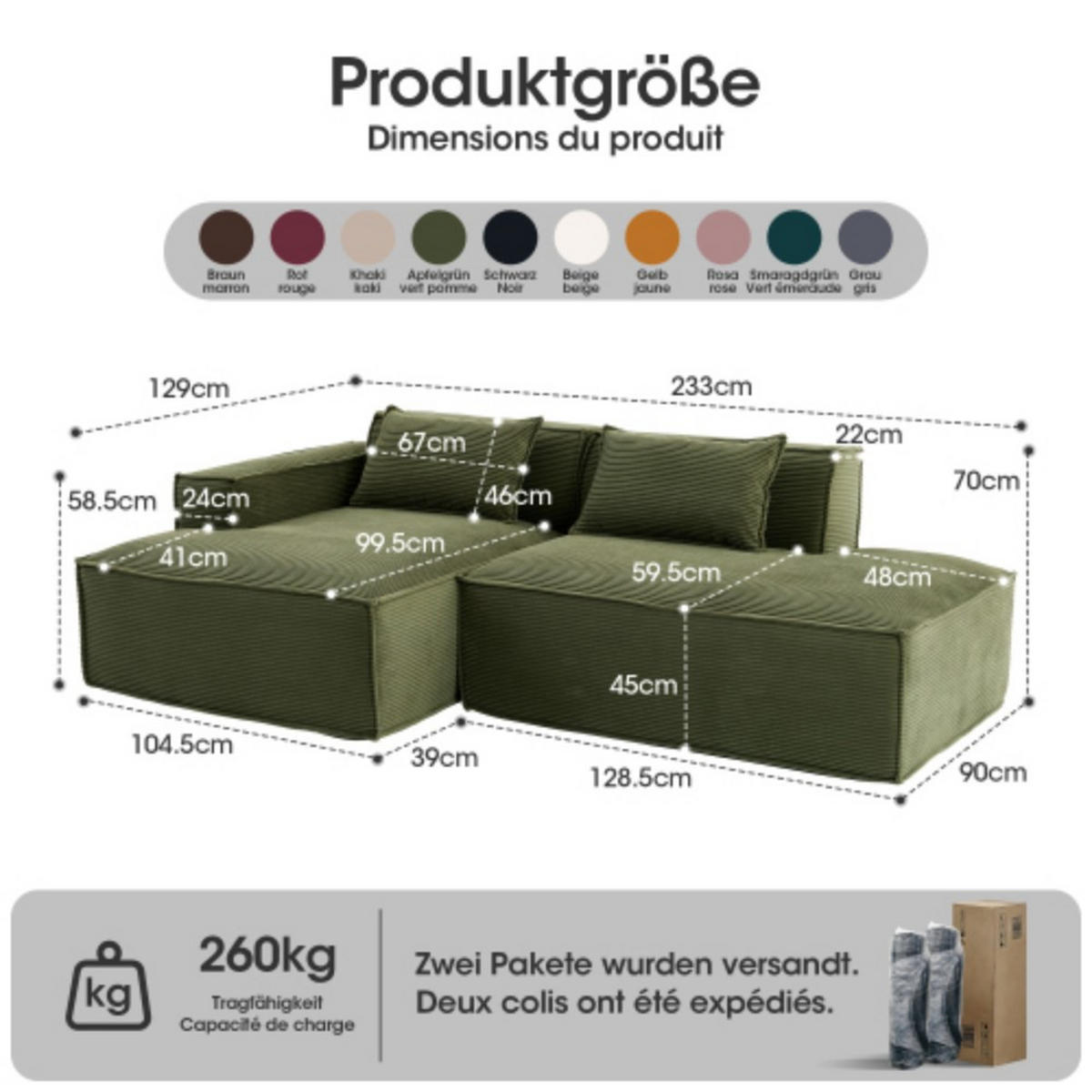 ECKSCHLAFSOFA L-/U-/2-er Sofa mit Schlaffunktion,Modulsofa,Cord,Hellgrün - Hellgrün, Textil (129/233cm) - LVHOM