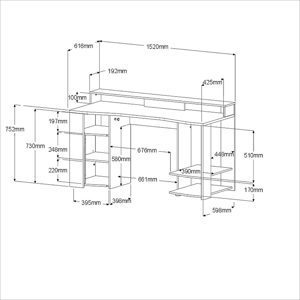 GAMINGTISCH Eiche, schwarz 152 cm, Gamer Schreibtisch inklusive LED mit Farbwechsel - Eichefarben/Schwarz, Holzwerkstoff/Metall (62/152/88cm) - Parisot Meuble