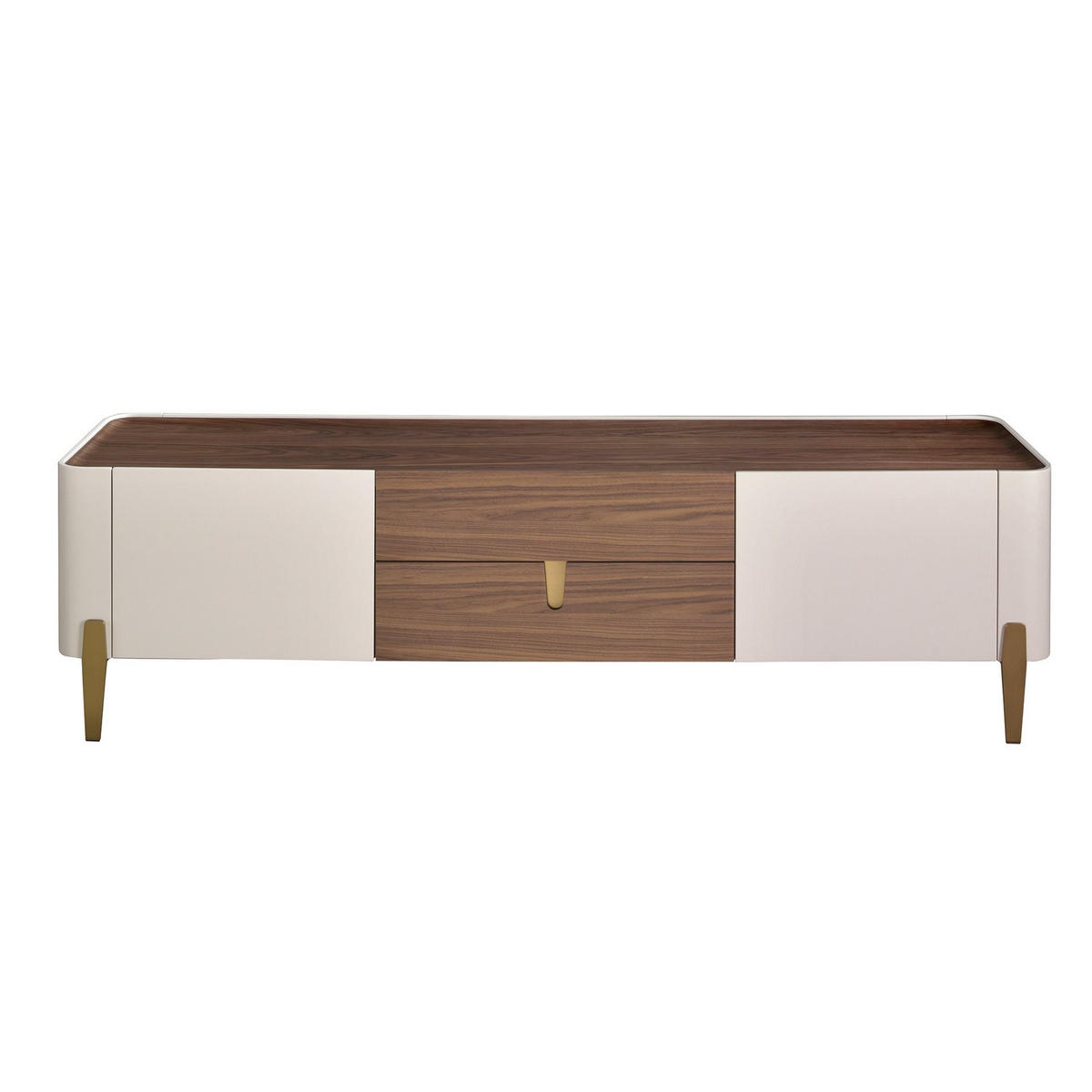 TV-ELEMENT TV-Ständer aus beigefarbenem Holz, goldfarbenem poliertem Stahl und Walnussplatte 200/47/54 cm - Beige, Holzwerkstoff/Metall (200/54/47cm) - ANGEL CERDA