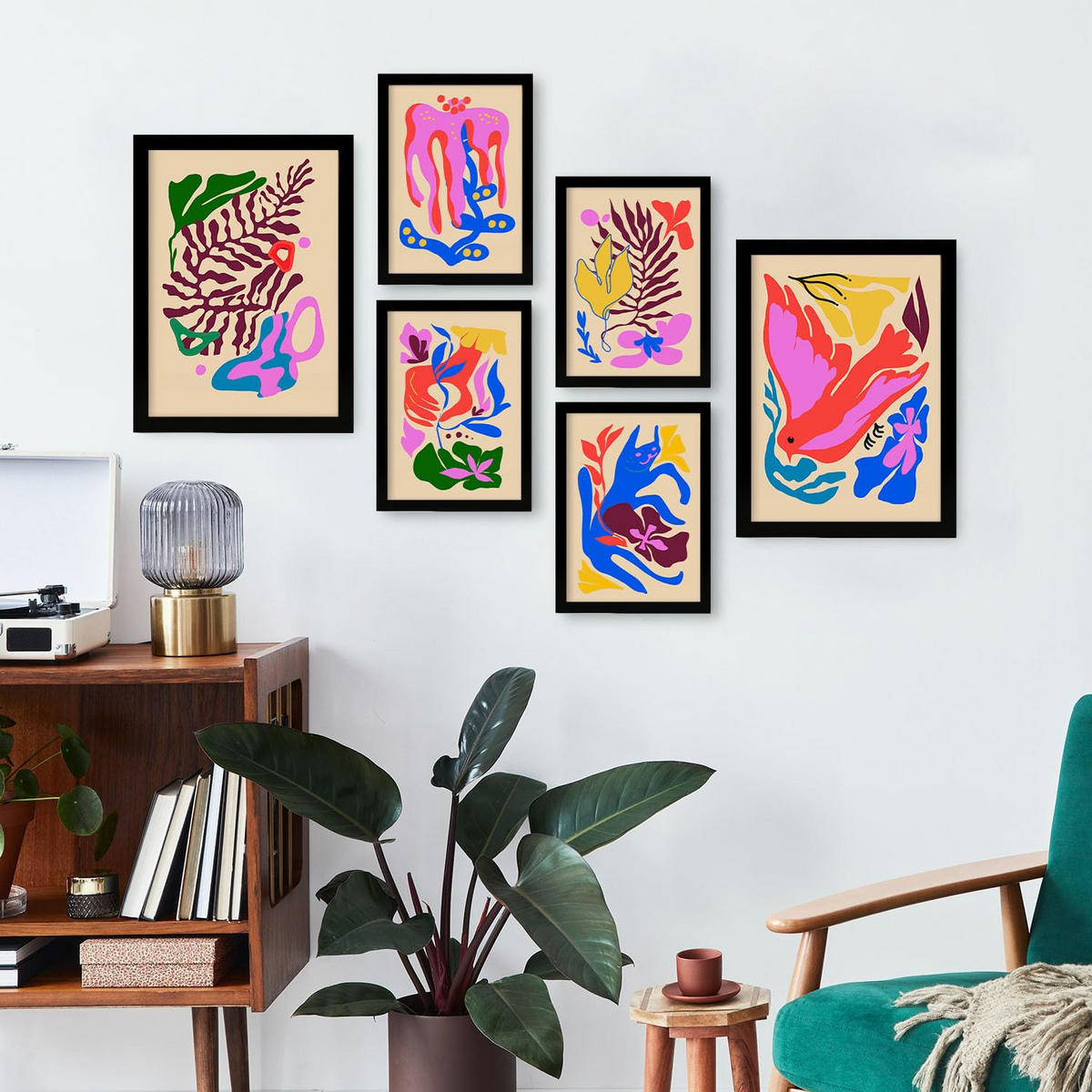 POSTER Set Mit 6 Malerisch 3 In Blume Zusammenfassung Ästhetische Dekorative Gemälde Für Ihr Wohnzimmer Schlafzimmer Zuhause A3 & A4 Schwarzer Rahmen - Schwarz, Papier (29/3cm) - Nacnic
