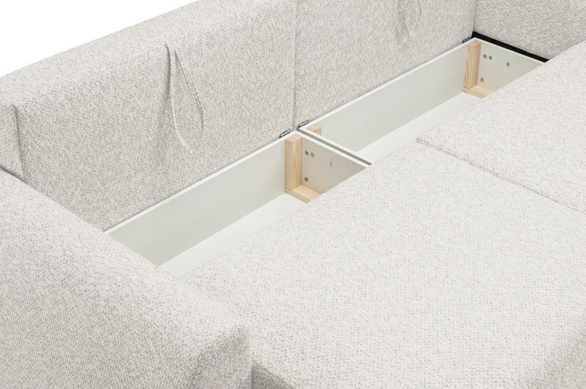 SCHLAFSOFA Moderne ALMI mit Schlaffunktion – 3-Sitzer Sofa mit Bettkasten, DL-Automat, 2 Rückenkissen, 260x100x80 cm, Beige - Beige, Holz/Textil (260/80/100cm) - DomoHome
