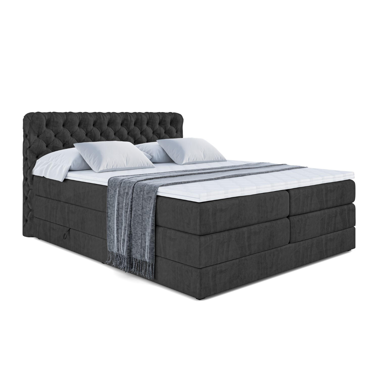 BOXSPRINGBETT BOXI8 KING - 140x200 - H3/H4 - Schwarz - Schwarz, Holzwerkstoff (140/200cm) - ALTDECOR
