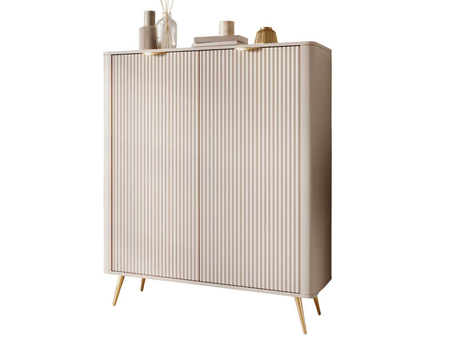 HOCHKOMMODE Beige BELLO - Beige/Goldfarben, Holzwerkstoff/Metall (113/134/38cm) - Compleo24