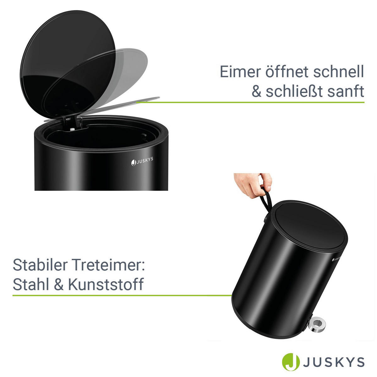 KOSMETIKEIMER in Schwarz - Schwarz, Metall (21/47/21cm) - Juskys