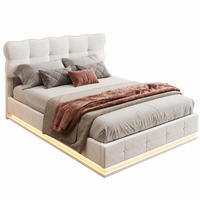 POLSTERBETT 140/200 cm mit LED-Beleuchtung und Stauraum – modernes Design - Beige/Naturfarben, Holz/Textil (140/200cm) - FURNISHINGS HOME