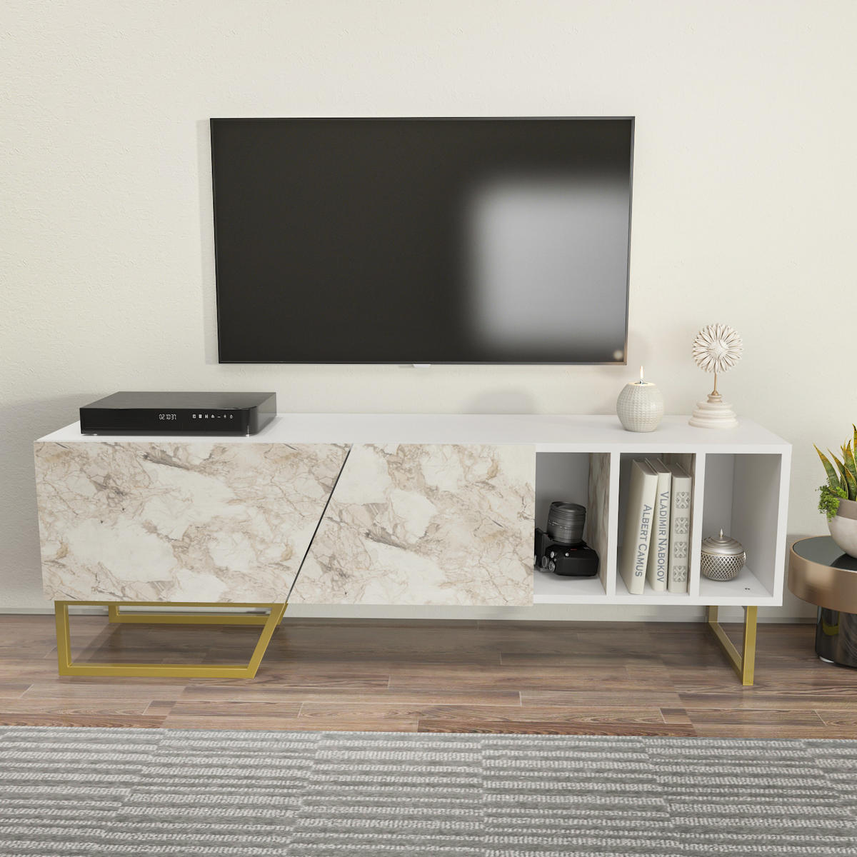 TV-ELEMENT Linossa Weiß Gold - Goldfarben/Weiß, Holzwerkstoff (150/50.5/35cm) - Decorotika