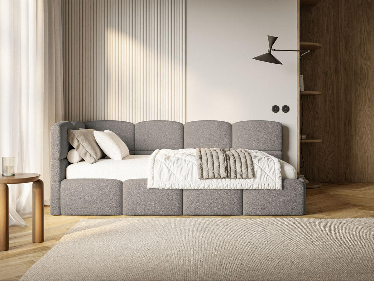 JUGENDBETT Cloudy links Bouclé Grau - Grau, Kunststoff/Textil (90/200cm) - Selsey