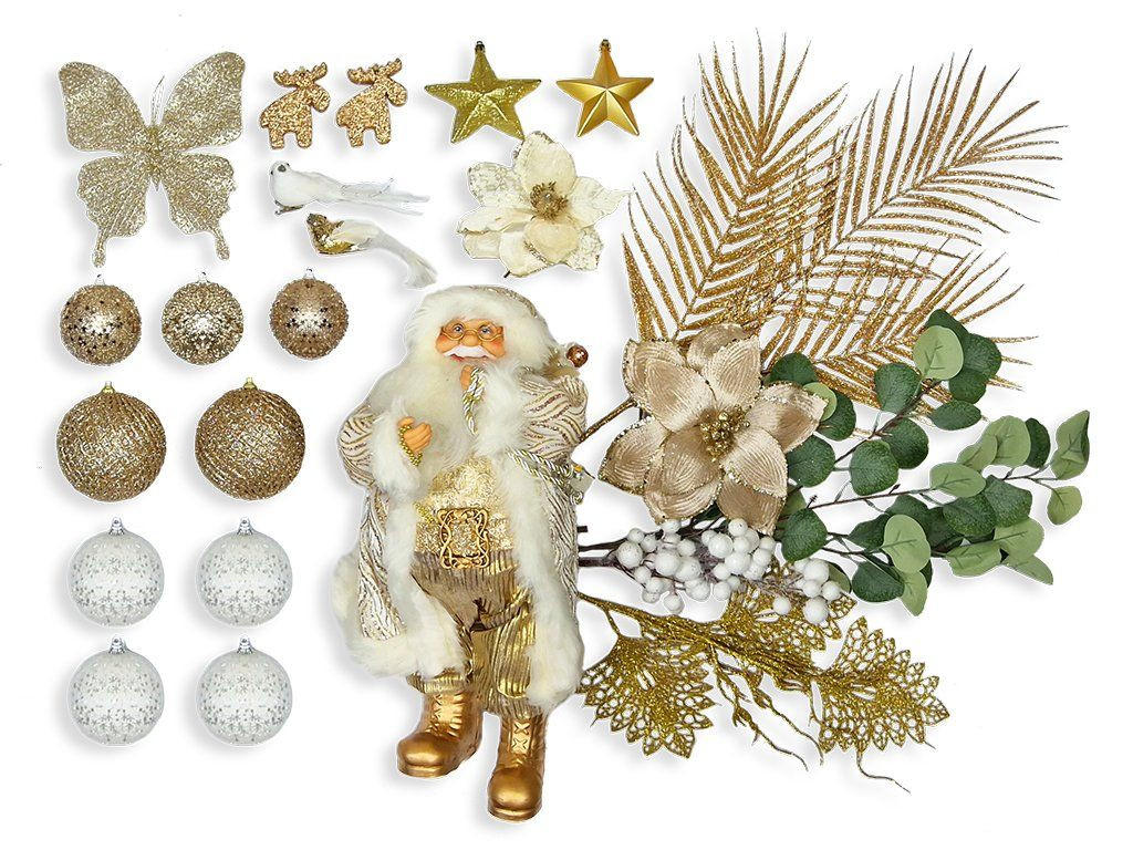 WEIHNACHTSBAUMSCHMUCK-SET CHAMPAGNEGLANZ 106-teilig, für Weihnachtsbäume 120–210 cm, inkl. Aufbewahrungsbox - Champagner/Goldfarben, Kunststoff/Textil (55/50/75cm) - LAALU