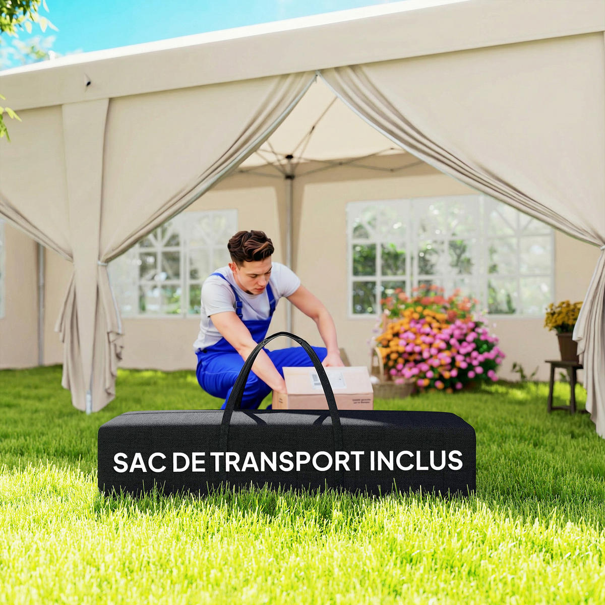 PAVILLON DE-14052 6/3 m, UV-Schutz, höhenverstellbar Beige - Beige, Metall (295/270/585cm) - ComfortXL