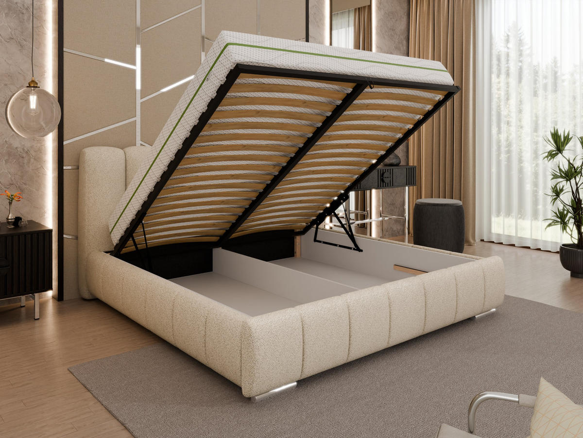 POLSTERBETT Zaira 180x200cm – Elegantes Polsterbett für modernen Wohnstil , ZONIERTE MULTI-TASCHEN-FEDERKERN (24cm), beige - Beige, Holz (180/200cm) - Panda Möbel