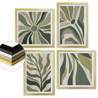 WANDBILDER 4er Set - 50x50 cm & 40x60 cm Goldrahmen - Bemalte Blätter mit Grün - Goldfarben, Kunststoff (50/50cm) - ArtPrintCave