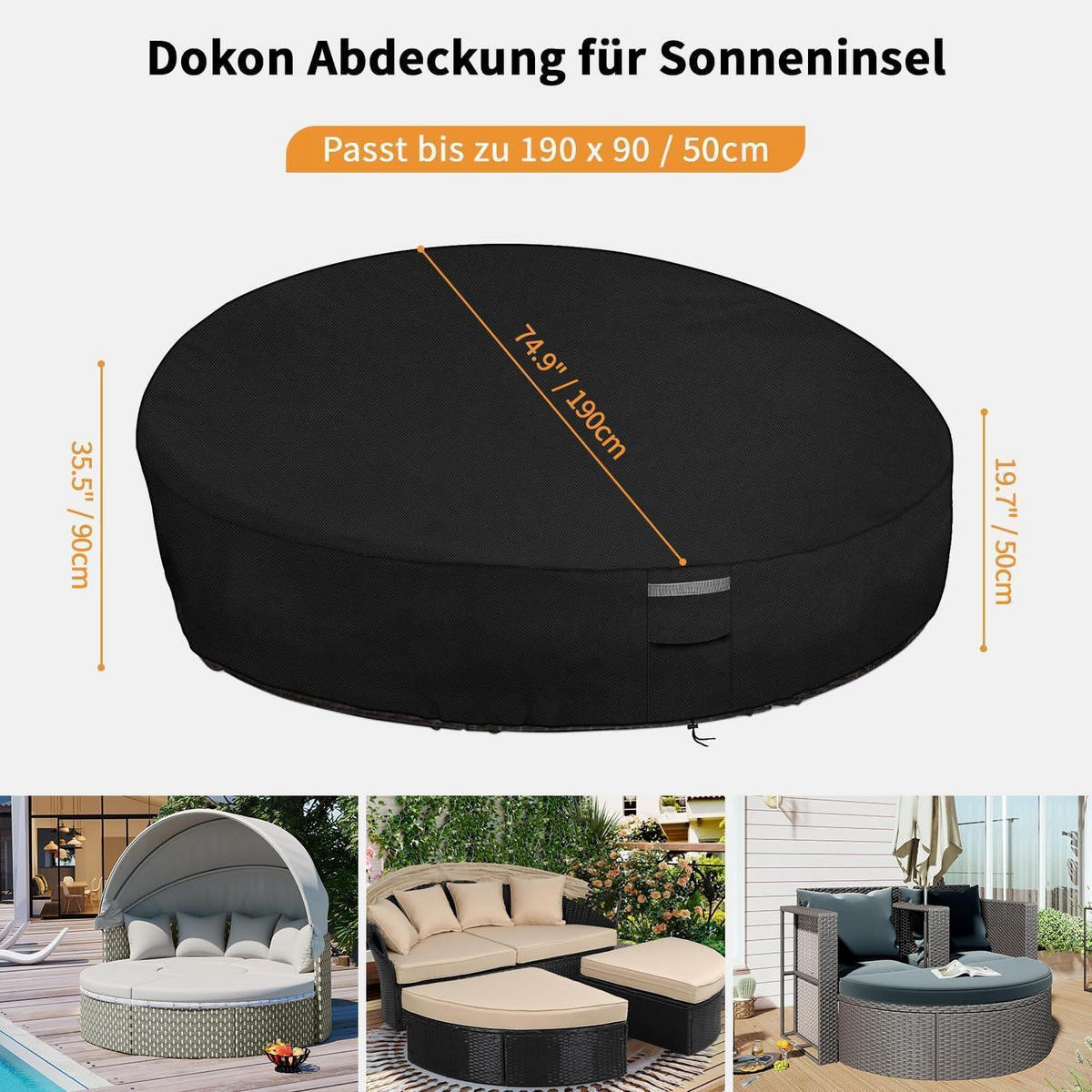 ABDECKHAUBE für Sonneninsel 190 cm Schwarz - Schwarz, Textil (50/190/90cm)
