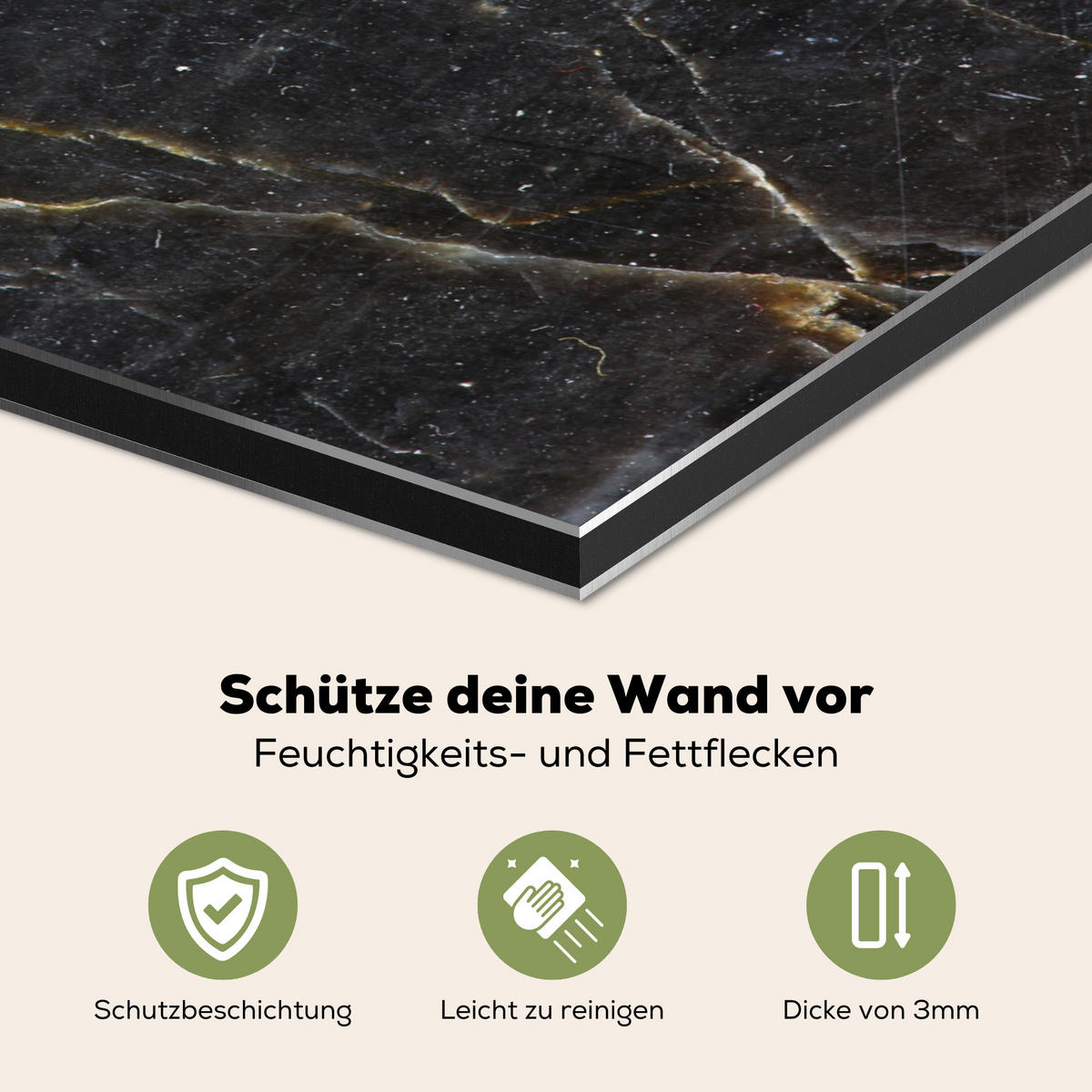 SPRITZSCHUTZ KÜCHE Marmor - Schwarz - Gold - Grau - Marmorstruktur 60x40 cm - Goldfarben, Metall (60/0.3/40cm) - MuchoWow