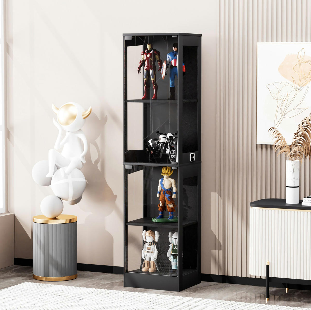 VITRINE 40/35/165 cm in Akaziefarben mit Glastüren und LED-Beleuchtung - Naturfarben, Kunststoff (40/165/35cm) - Flora Grace