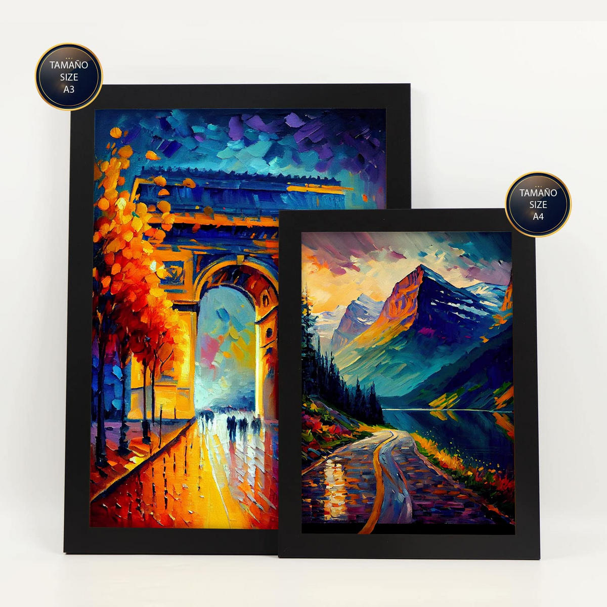 POSTER Set Mit 6 Herbst Im Ölgemälde Stil A3 & A4 Schwarzer Rahmen - Schwarz, Papier (29/3cm) - Nacnic