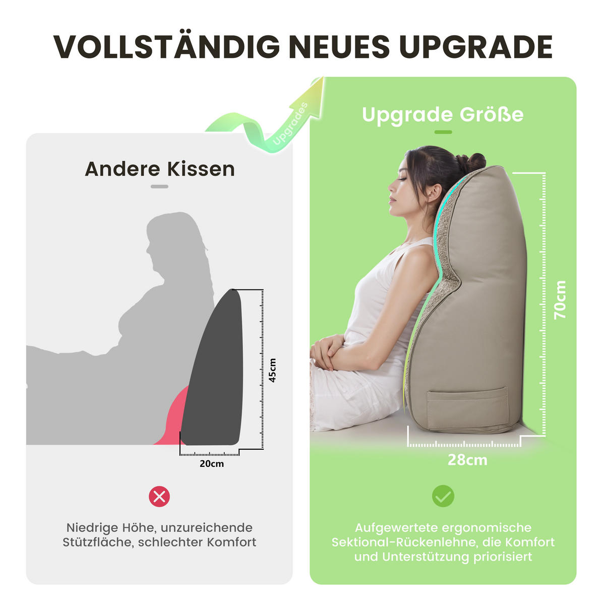 LESEKISSEN Segmentierte Kissen für zusätzlichen Komfort - Cappuccino, Textil (28/56cm) - Vercart