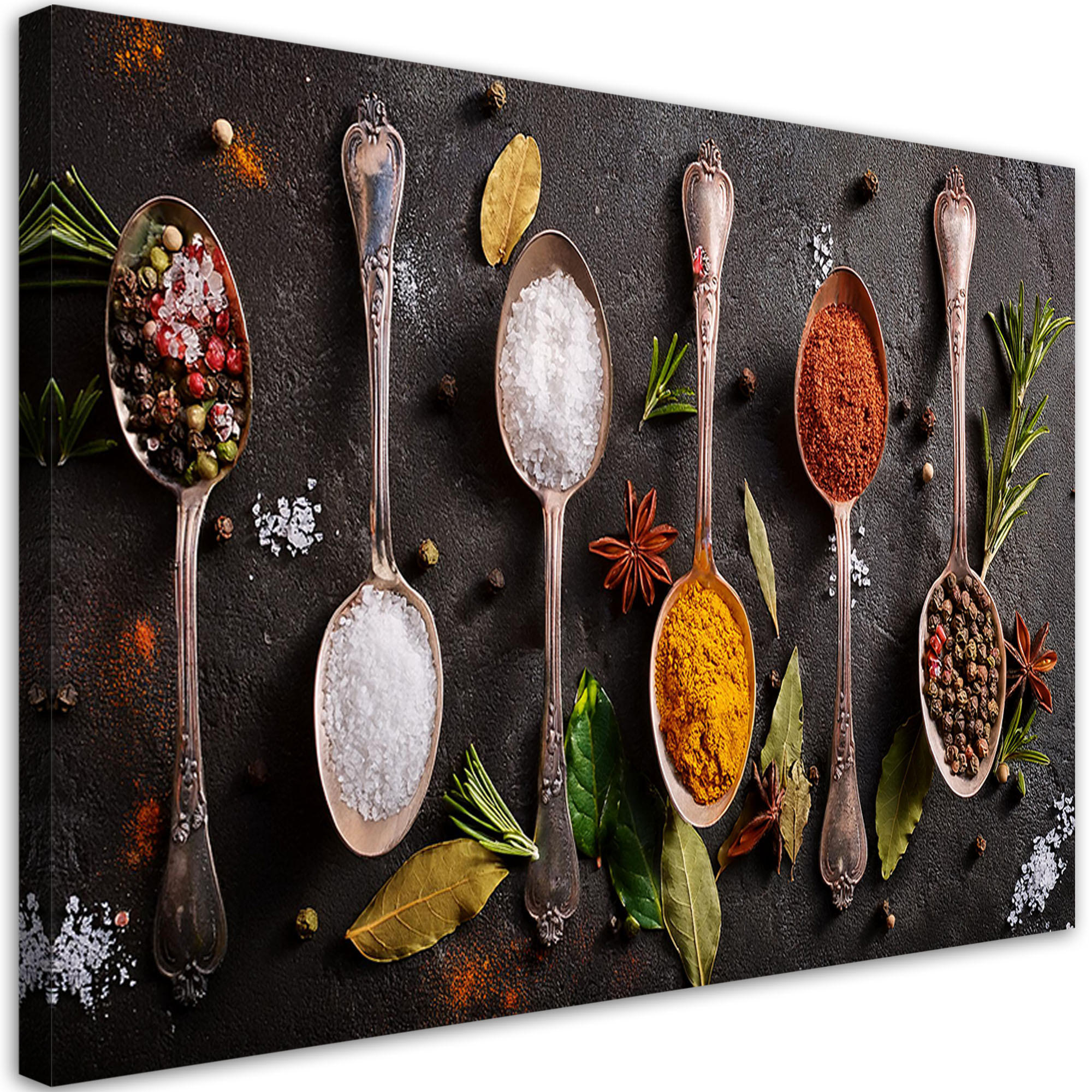 WANDBILD gewürze kräuter besteck - Multicolor, Textil (90/60cm) - Feeby