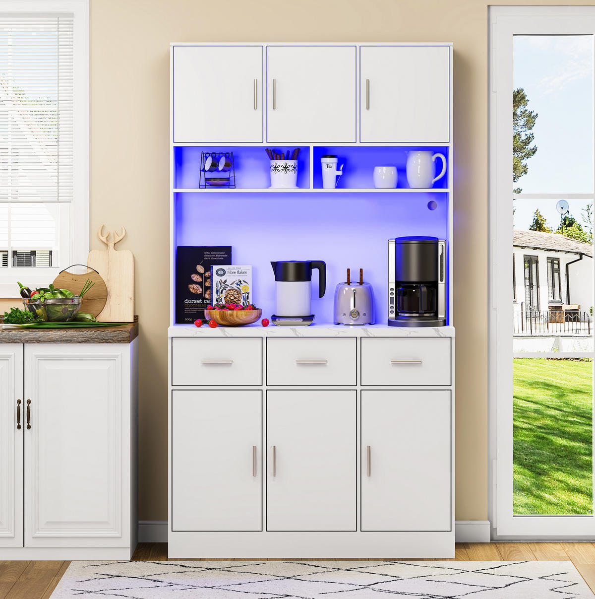 BUFFET 100/40/180 cm weiß aus MDF mit LED und Steckdose - Weiß, Holzwerkstoff (100/180/40cm) - OKWISH