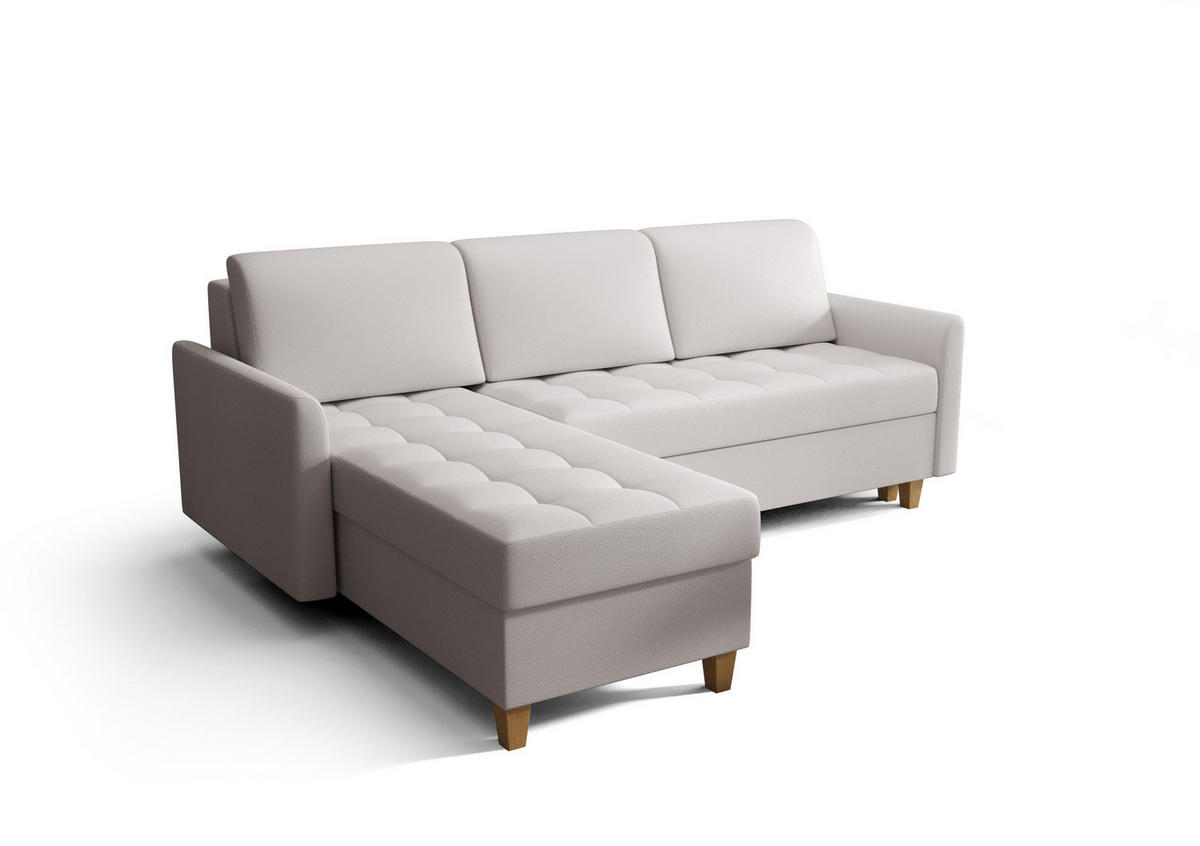 ECKSOFA KONGO RBN08, Eckcouch in L-Form mit Schlaffunktion, Farbe: Wiess, Kunstleder, Ottomane Links - Weiß, Textil (240/180cm) - O-Sofa
