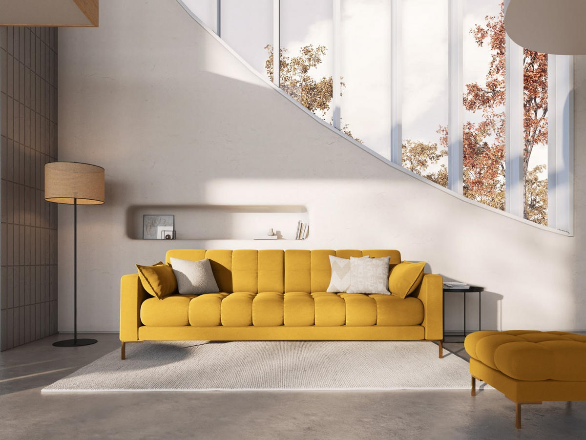 SOFA Mamaia aus Samt gelb 4 Sitzplätze - Gelb, Textil (92/75/217cm) - Micadoni
