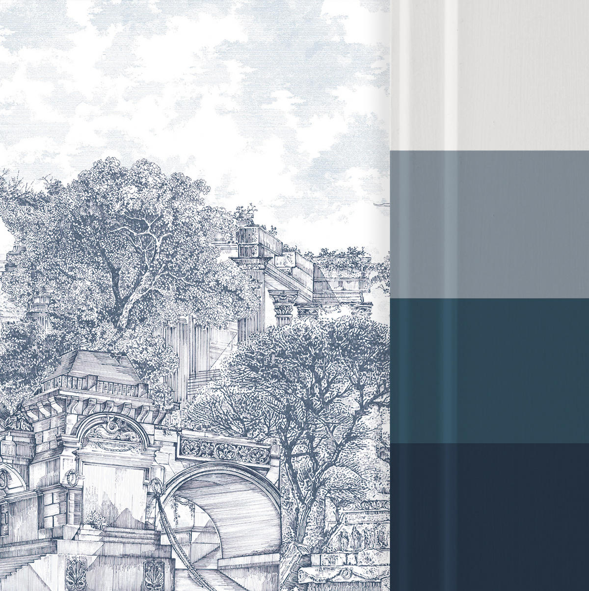 FOTOTAPETE Rivington Folly Skizze 250x400 - Blau, Papier/Kunststoff (250/400cm) - Graham & Brown