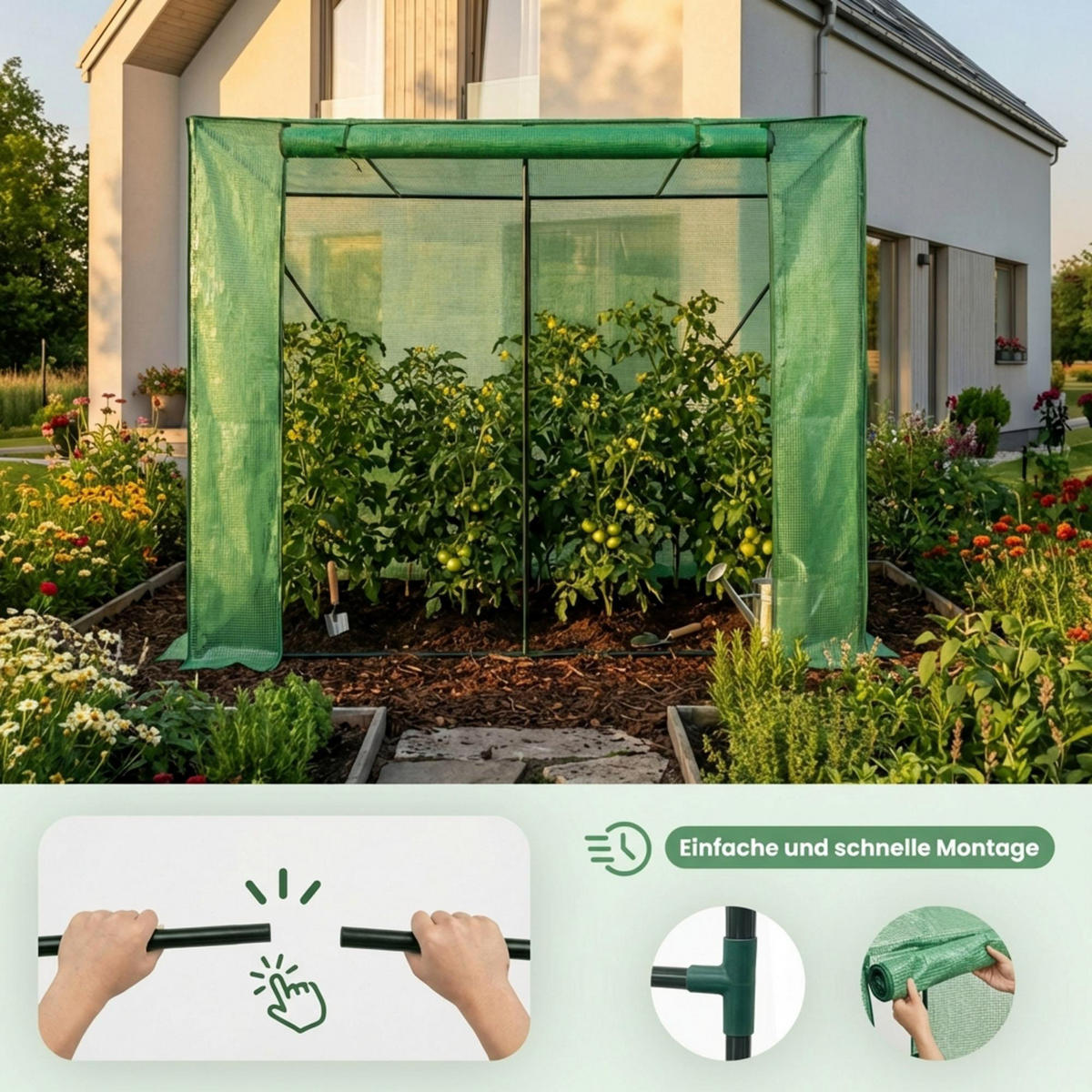 GEWÄCHSHAUS in Hausform, Grün, 202x80x170 cm - Grün, Metall (202/170/80cm) - Akord