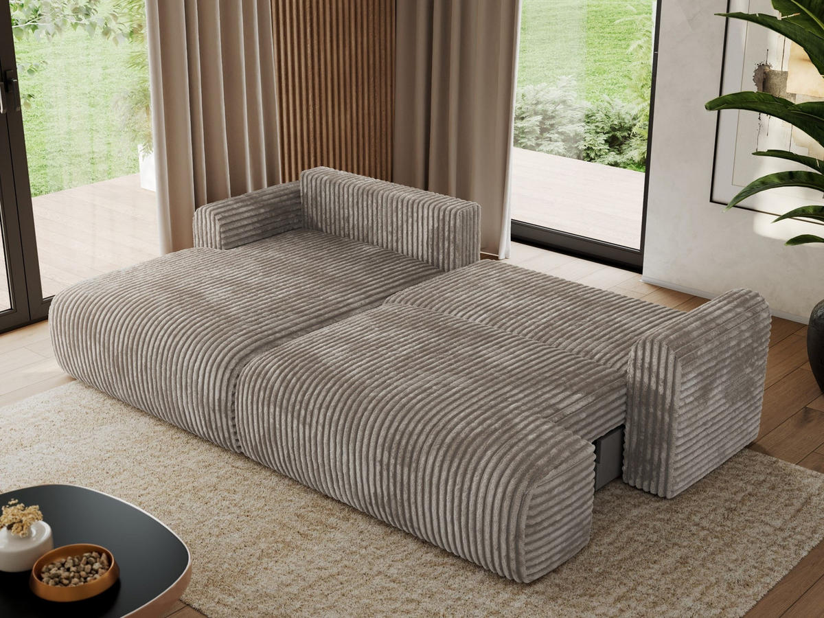 ECKSCHLAFSOFA TONO L Hellbraun Cord - links - Hellbraun/Schwarz, Kunststoff/Textil (260/150cm) - MKS