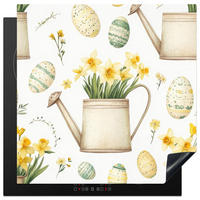 HERDABDECKPLATTE Gießkanne - Blumen - Eier Induktionsmatte 78x78 cm - Weiß, Kunststoff (78/78/0.2cm) - MuchoWow