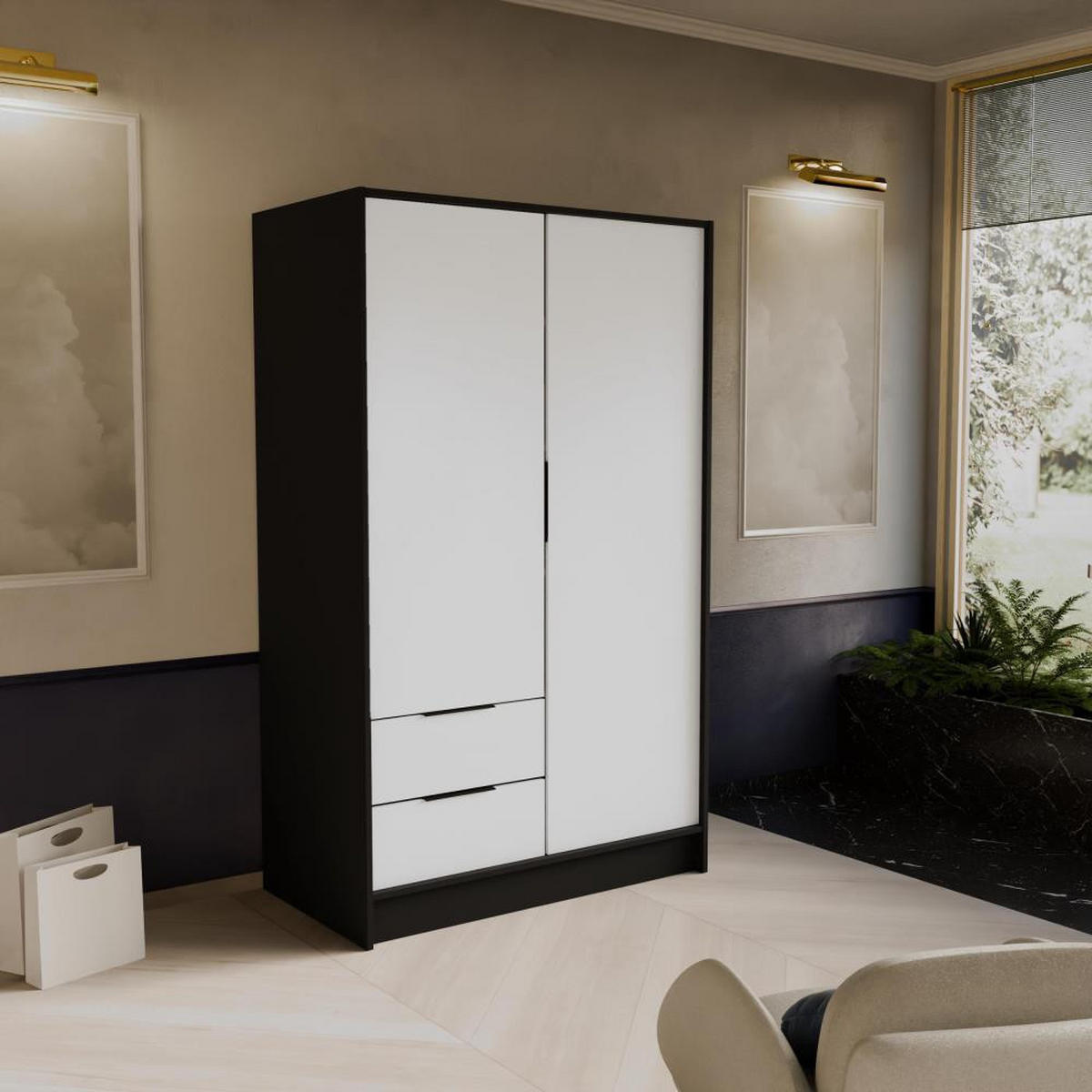 DREHTÜRENSCHRANK Niko 100/51/200 cm schwarz+weiß - Schwarz/Weiß, Holzwerkstoff (100/200/51cm) - Beautysofa